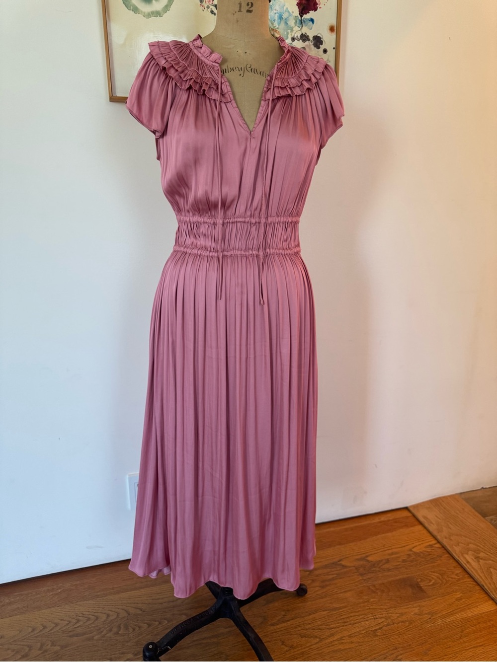 Current Air Pink Ruffled Midi Dress